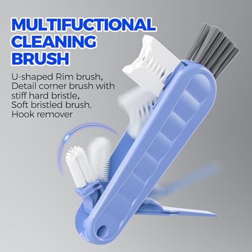 Image of Holikme 6 Pack 4 in 1 Cup Lid Cleaning Brush 3 Straws Bottle Brush,Blue | 4 in 1 Cup Lid Cleaning Brush Multifunctional Bottle Brush, Silicone Cup Lid Gap Cleaner, Bristle Crevice Cleaning Brush