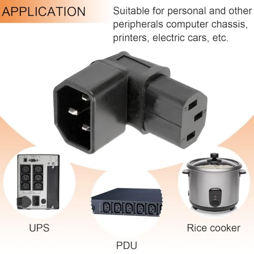 YGHSZ 2 Pack IEC 320 Male C14 to 90 Degree Down Right Angled Power Extension Connector Adapter 10A 250V for Monitor/Computer/PDU Chassis/Printer - Image 5