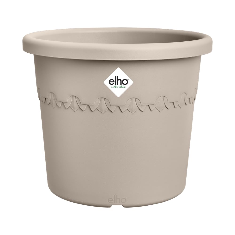 elho Algarve Cilindro Wheels 40cm - Large Plant Pot Outdoor - Planters - 100% Recycled Plastic - Ø 39.5 x H 33.1 cm - Beige/Mushroom Beige