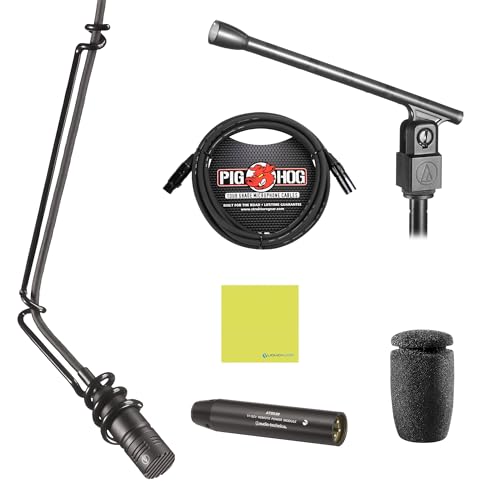 Liquid Audio Audio Technica U853R Cardioid Condenser Hanging Microphone, Black Bundle w/Pig Hog PHM10 8mm XLR Mic Cable Polishing Cloth