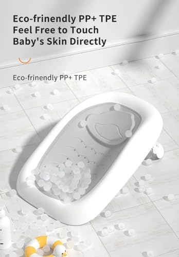 Image of Foldable Plastic Baby Bath Seat - Ergonomic Non-Slip Design, Portable for Newborns up to 10 Months, Baby Bath Tub, Baby Chair, Toys (MNBS2- Grey)