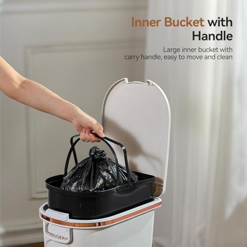 Warmiehomy Recycling Bins for Kitchen 29L Pedal Bin with Inner Bucket 2 Tier Trash Can with 2 Compartment Garbage Bin with Lid Vertical Waste Separation System with Wheels - Image 3