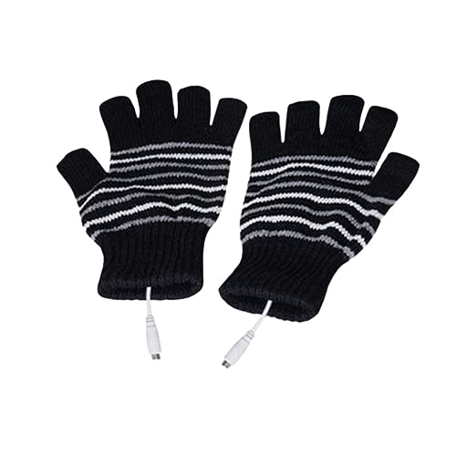 KICHOUSE 1Pair Heated Mittens Powered Half Finger Gloves for Winter Energy Saving Hand Warmer with Fast Heating Fashionable Design for Typing and Outdoor Use Black