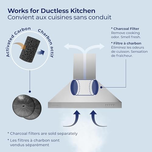 Image of Hauslane Wall Mounted Range Hood 36 inch Convertible Hood 350-750 CFM Base