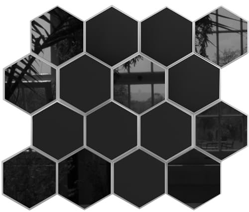 Adodecor WJS-6061 New Upgrade Premium Hexagon Peel And Stick Tile Backsplash，Matte Black Waterproof Stick On Backsplash, Self-Adhesive Marble Tiles cover