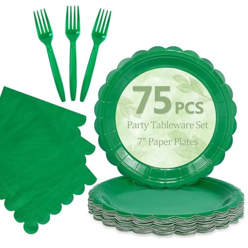 Image of Mulbozy 75Pcs Fun Green Paper Plates and Napkins Disposable for Party 25-7 inch