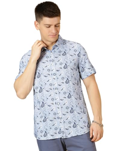 Image of Thomas Scott Men's | Printed | Half Sleeve | Regular Fit | Cotton Blend | Spread Collar | Casual Shirt