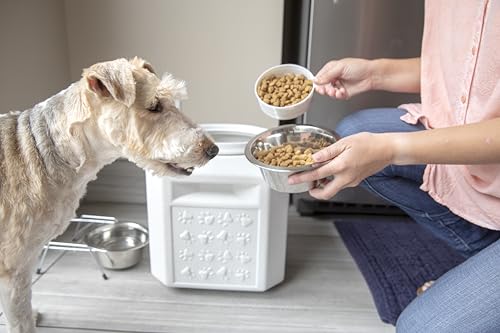 Image of Vittles Vault Pawprint Pet Food Storage Container For Dog Food, Kibbles /Bird Seed /Oatmeal /Rice /Flour /Cereal, BPA Free, Plastic, Sealed Airtight For Cat Food, Up To 25 lb, Made in USA, With Scoop, Gray