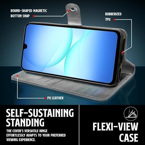 Image of WOW IMAGINE Shock Proof Flip Cover Back Case for Samsung Galaxy M17 5G | A17 5G | F17 5G (Magnetic Button Flip Case | Wallet Pockets & Stand | Leather Finish | Coffee)