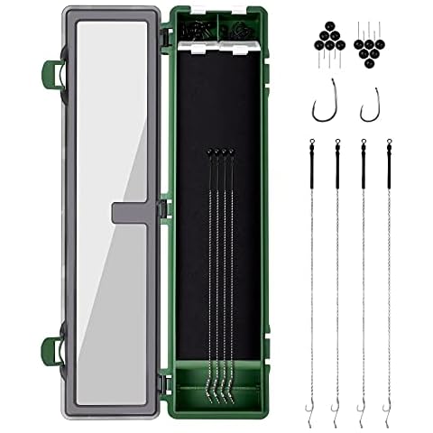 Luroad Stiff Hair Rig Tackle Box, Carp Fishing Storage Box Rig Board with 4pcs Hair Rigs, 12pcs Pins and 10pcs Barbed Fishing Hook in Rig Storage Box Cover