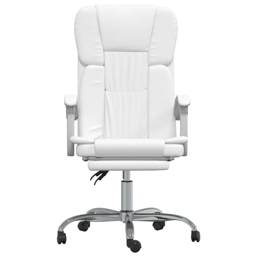 Krzesło biurowe z funkcją leżenia, białe, ze sztucznej skóry, obrotowe, z kółkami i podłokietnikami, ergonomiczne oparcie, do biura, biura, gabinetu, komfortu
