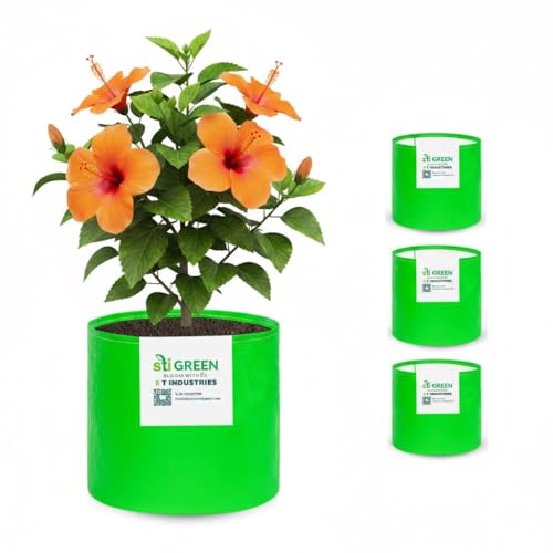 Image of HDPE Grow Bags for Plants 10X10 Inch (Pack of 4) | 260 GSM Heavy Duty UV-Protected Round Green Colour Plant Bags for Terrace and Vegetable Gardening | Strong & Reusable|