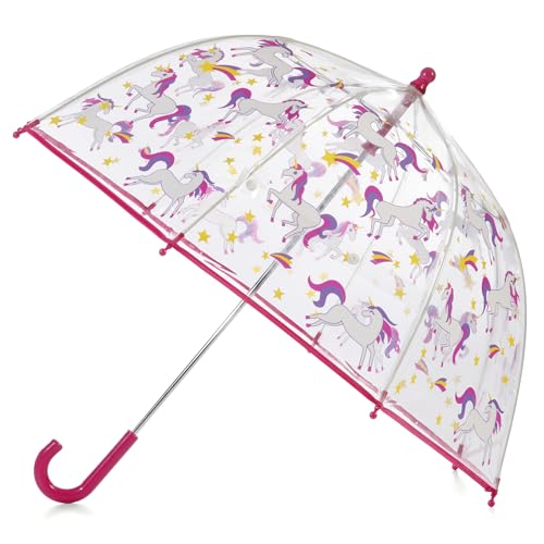 totes Kids Clear Bubble Umbrella with Dome Canopy, Lightweight Design, Wind and Rain Protection Umbrella, Pink Unicorn, Kids - 38