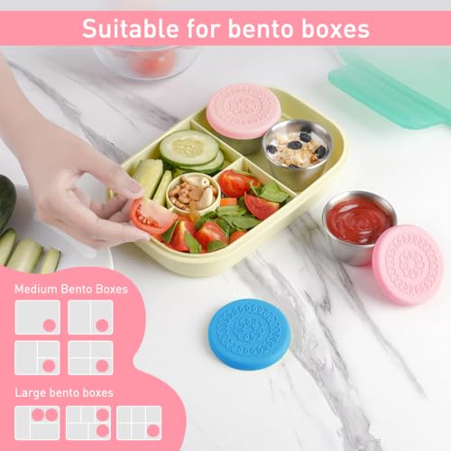 Image of HASTHIP 2pcs Salad Dressing Container To Go, 70ML Small Containers with Lids, Reusable Stainless Steel Sauce Cups for Lunch Bento Box, Picnic and Travel, Pink+Blue