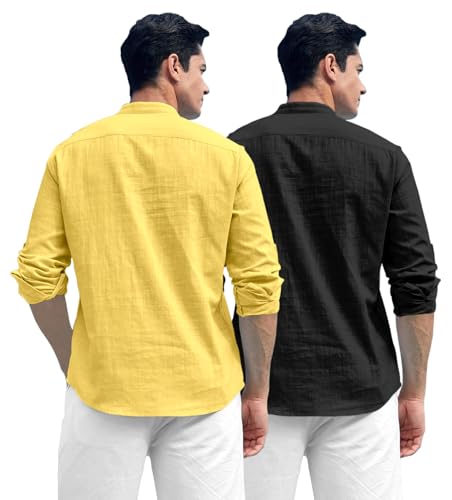 Image of Zombom Combo of Men's Solid Cotton Polyester Blend Full Sleeve Straight Kurta Shirt (Pack of 2)