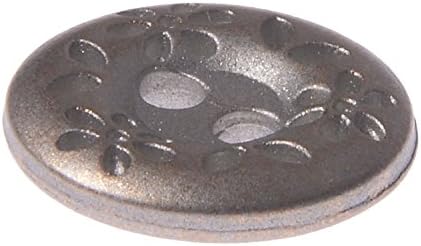Mibo Buttons & Accessories 12pcs ABS Metal Plated Button - 2 Hole - Engraved Flower and Leaf Design - 24L(15mm) - Silver Brass image 5