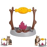 Cat Treat Dispenser, Pets Dry Food Dispenser, Cat Campfire Treat Slow Feeder, Unique Rotatable Roast and Flame, Interactive Slow Food Puzzle Feeder for Indoor Cats Kitty Dogs Puppy (Brown)