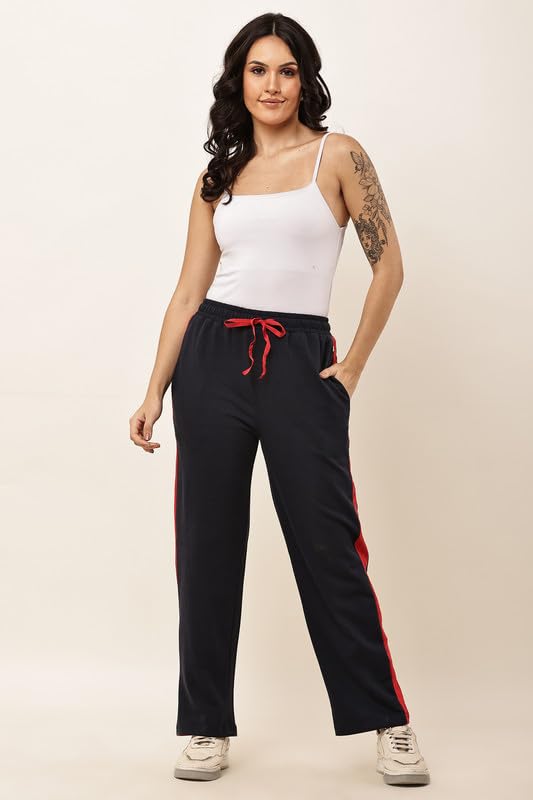Image of Women's Loose Fit Track Pants - Polycotton Joggers with Elastic Waistband & Side Pockets | Lower Comfortable for Gym, Running & Casual Wear