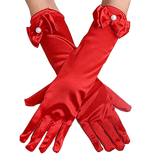 L-Peach Kids Satin Bowknot Formal Gloves Girl's Princess Costume Gloves for Bride Party Halloween Christmas Cosplay