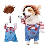 Halloween Costumes with Wig & Knife, Cute Pet Deadly Dog Cosplay, Christmas Clothes, Party Costume for Small, Medium, Large Dogs & Puppies