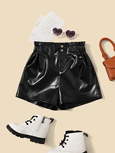 Sweatyrocks Girl's Faux Leather Shorts Casual Elastic Waist Dressy Shorts With Pocket Black 10Y #TOP6
