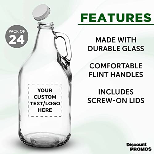 DISCOUNT PROMOS 24 Clear Glass Beer Growlers Set, 64 oz. - Customizable Text, Logo - Screw on Lid, Sturdy, Barware - Clear