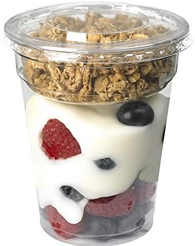 16 oz. Clear Plastic Parfait Cups with Insert Yogurt Fruit Parfait Cups for Kids, Dips and Veggies, Breakfast and Snacks. - 50 sets , cups , lids no hole , 4 oz. inserts , mini spoons