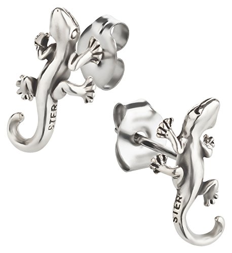 Ohrstecker Ohrringe Eidechse Gecko Silber 925 Sterling als Ohrschmuck mit kleiner Schmuckbox - 7K - Schmuck Geschenke für Damen, Mädchen, Jungen, Kinder und Herren