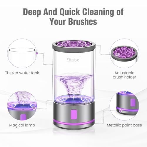 EITABEL Electric Makeup Brush Cleaner Machine - 2 in 1 Automatic Spinning Cosmetic Brush Washer, Portable Makeup Brushes Cleanser for All Foundation Brush Types and Beauty Sponges