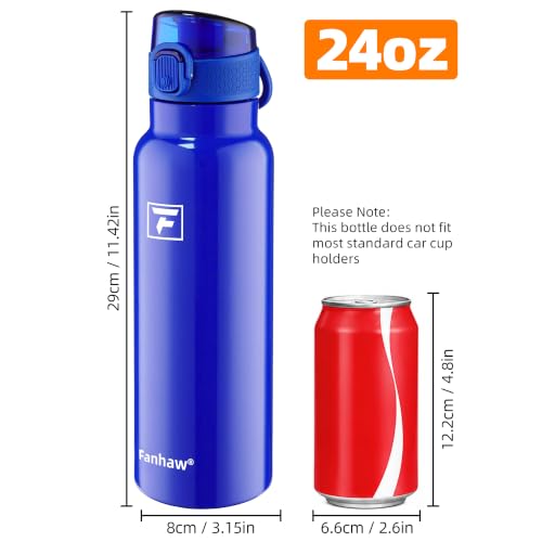 Image of Fanhaw 24 oz Insulated Water Bottle with Soft Silicone Spout Lid, Leakproof Stainless Steel Vacuum Bottle for School, Sports& Daily Use, Kids, Teens& Adults, Back to School Essentials (Klein Blue)