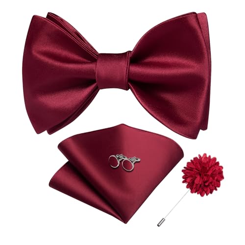 Image of DiBanGu Satin Bow tie Self-Tied Bowtie Set for Men Wedding Prom | Solid Color,Skin-Friendly,Versatile Accessory,Lapel Pin,Pocket Square,Cufflinks,School Dance,Banquet,Dinner,Celebration