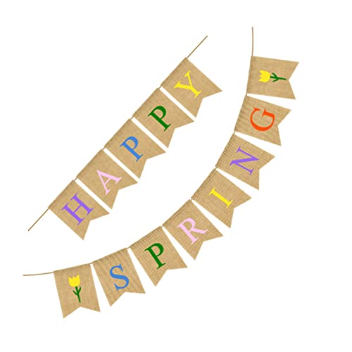 FOYTOKI Flower Banner for Spring Party Linen Bunting Letter Printing Vibrant Flag for Decor Party Supplies