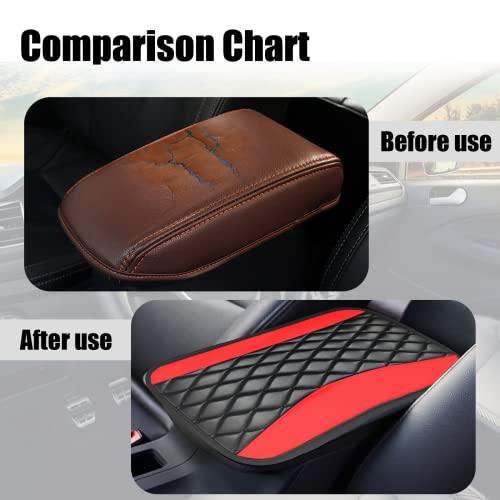 Car Center Console Cushion Pad, Accessories Interior Protection Universal Leather Waterproof And Anti-Scratch Armrest Seat Box Cover Profector For Most Car, Suv, Truck, Vehicle (Red) #TOP4