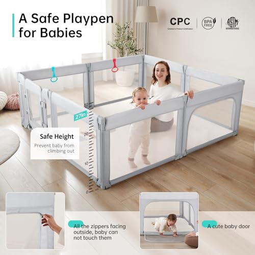 Image of Doradotey Baby Playpen with Walk-in Door, Foldable Adjustable 8-Panel Play Yard for Babies & Toddlers, Large Safety Playpen with 360 Breathable Mesh, Anti-Slip Suction Cups, Indoor