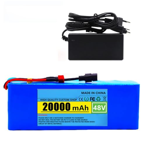 Batería De 48 V Y 20 Ah para Patinete Eléctrico/Bicicleta Eléctrica, Batería De Iones De Litio para Bicicleta Eléctrica, Batería De Alta Potencia, Batería De PVC Impermeable (48V 20AH),T+DC