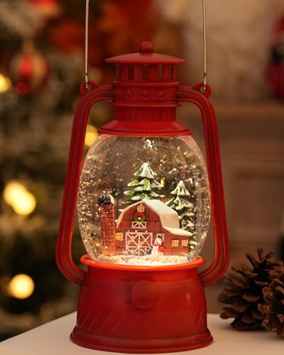 Snow Globe Christmas Decorations - Musical Christmas Snow Globes with 6H Timer,Christmas Village Lighted Scene Snow Globes Lantern USB or Battery Powered,Christmas Decorations Decor for Home