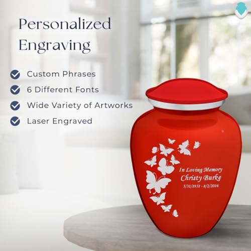 Image of Geturns - Adult Personalized Butterfly Cremation Urns for Human Ashes I Large Bright Red Funeral Urn for Men and Women I 200 lbs