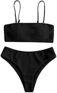 ZAFUL Bikini Textured Removable Straps Padded Bandeau Two Piece Bathing Suits for Women