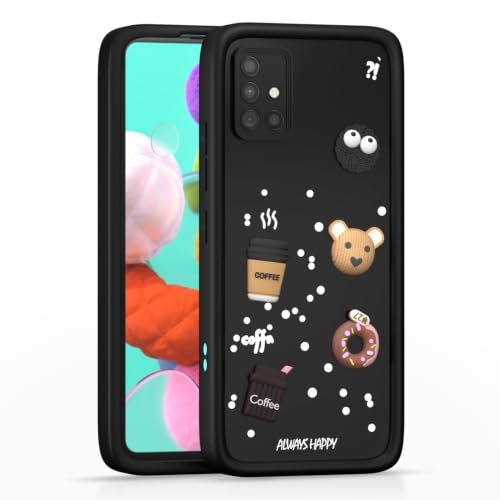 Image of Bintage Back Cover Compatible for Samsung A51 4G | Cute Fun Ball | 3D Taddy Smiley Coffee | Milk Case | Full Body Protection - Black