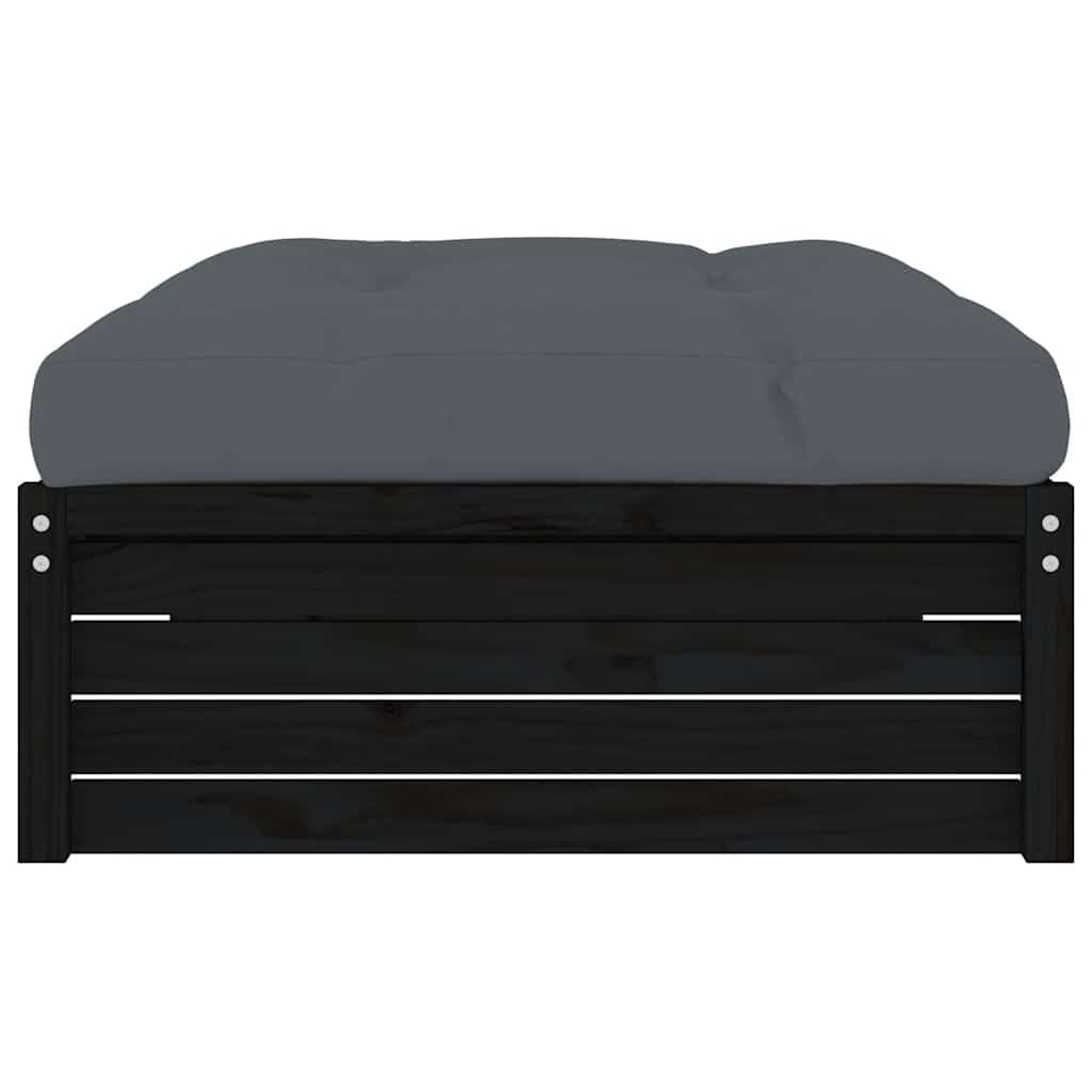 Taboret ogrodowy czarny, 120 x 84 x 30 cm, lite drewno sosnowe, do użytku na zewnątrz, z poduszkami w kolorze antracytowym, na taras, balkon, zestaw mebli modułowych