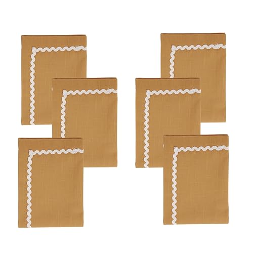 Image of FINGERCRAFT Cloth Napkins Set of 6, 18x18 Inch, 100% Cotton Table Napkins with RIC Rac Scallop Lace Trim, Reusable Washable Dinner Napkins for Wedding, Party, Dining & Home Decor (Brown)