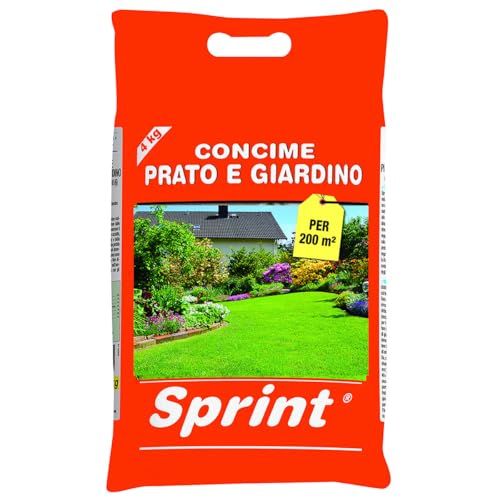 Sprint concime organo minerale per prato e giardino, 4 kg concime per tappeti erbosi per una nutrizione completa di prati ornamentali e sportivi, concime per manto erboso e prato sempreverde