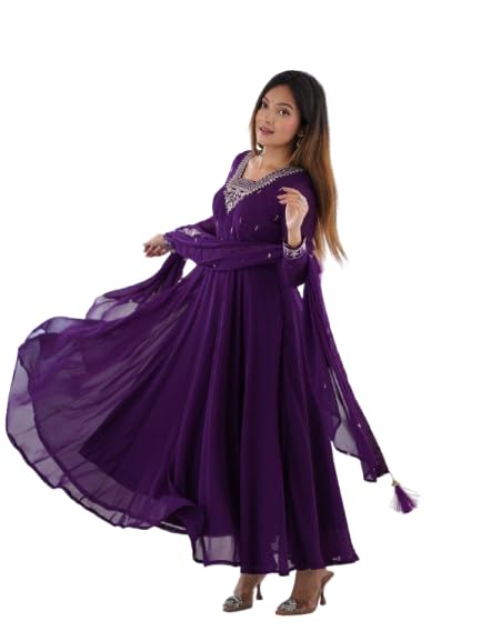 ziblon Women Pure Georgette Beads Embroidery Gown-picture-30