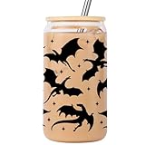 Lovearth Bookish Dragon Glass Cup for Fantasy Book Lover, Spooky Tumbler, Gothic Coffee Cup w/Lid & Straw, Fantasy Reader Gifts, Dungeons & Dragons/D&D, Halloween Gifts for Dragon Lovers, Bookworm