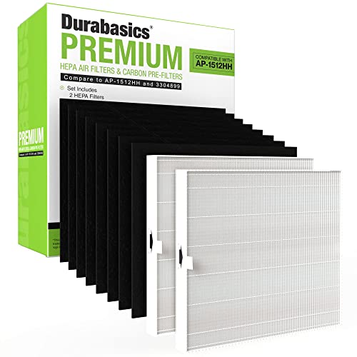 Durabasics AP-1512HH HEPA Filters Compatible with Coway AP-1512HH Filter Replacement | 2 HEPA Filters & 8 Pre-Cut Carbon Prefilters | Compatible with Coway AP-1512HH Filter & Coway Filter Replacement