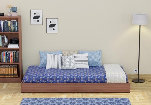 Image of WoodExpress Engineered Wood Single Floor Bed, 78 inch x 36 inch x 7 inch, Walnut | Without Mattress, Wooden Cot, For Bedroom, Living Room & Drawing Room, Walnut Finish, Durable Minimalist Design