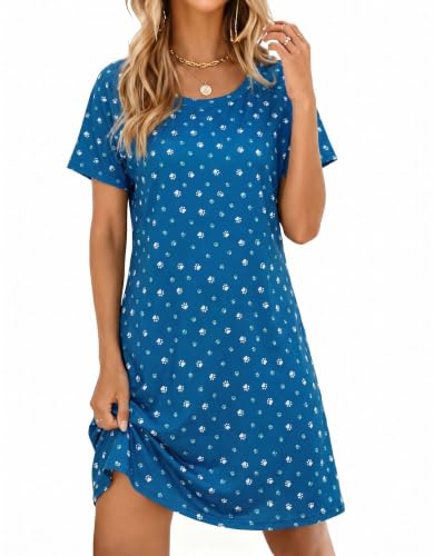 Image of Ekouaer Womens Nightgown Short Sleeve Night Dress Printed Sleepwear Soft Sleep Shirt S-3XL