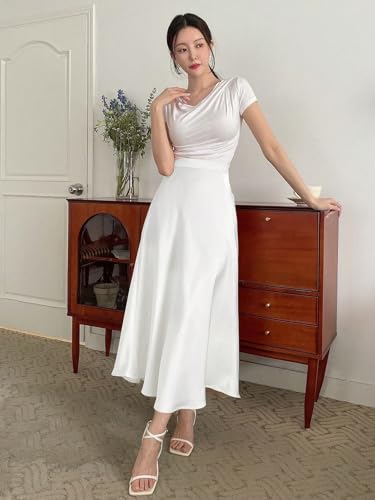 Women's Flowy Trendy Skirt Elegant Solid High Waist Skirt2