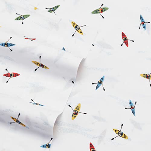 Image of Eddie Bauer - Twin Sheet Set, Cotton Percale Bed Sheets, Crisp & Cool Home Decor, Dorm Room Essentials (Kayaks White, Twin)