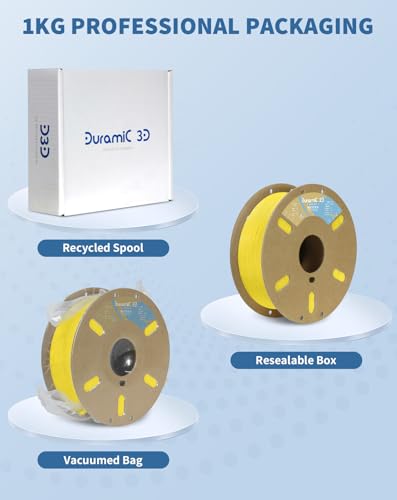 Image of DURAMIC 3D Matte PLA Filament 1.75mm Yellow, 1kg Cardboard Spool Matte Finish 3D Printer Filament PLA 1.75mm Dimensional Accuracy 99% + /- 0.03 mm, Printing with FDM 3D Printer, Easy to Remove Support